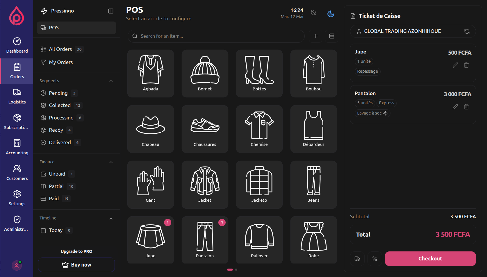 Pressingo dashboard
