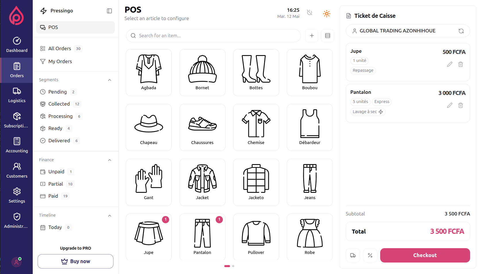 Pressingo dashboard